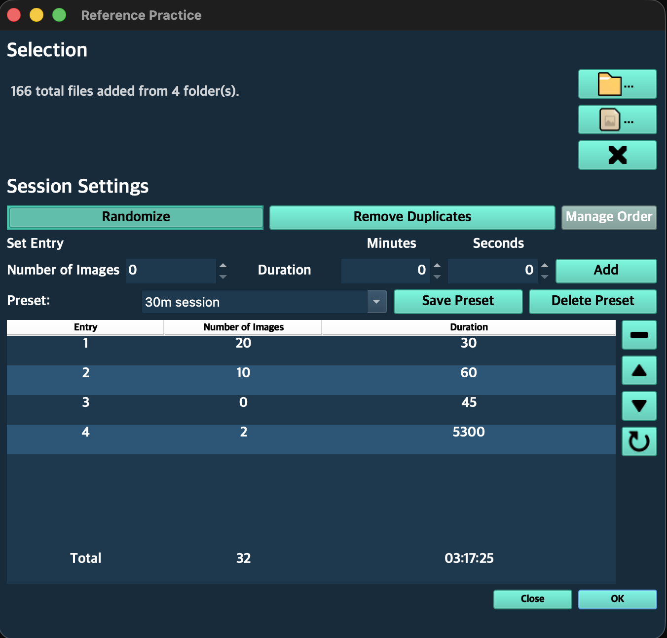 GestureSesh session configuration window